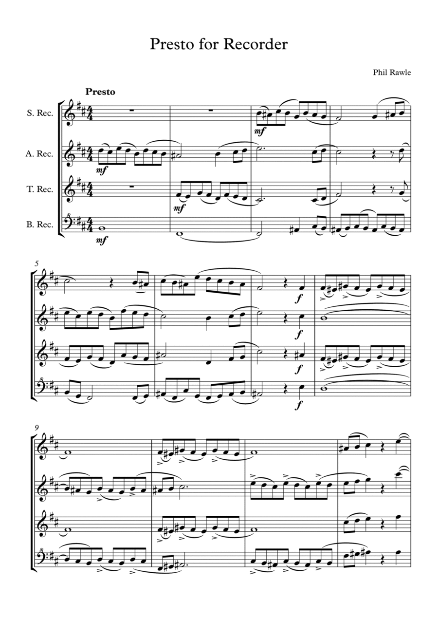 Presto for Recorder Quartet Chamber Music scores gallery preview page 1