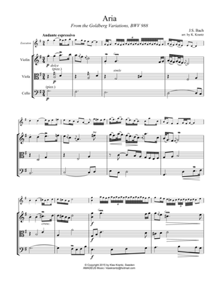 Aria (Goldberg var.) BWV 988, ornamented, for string trio