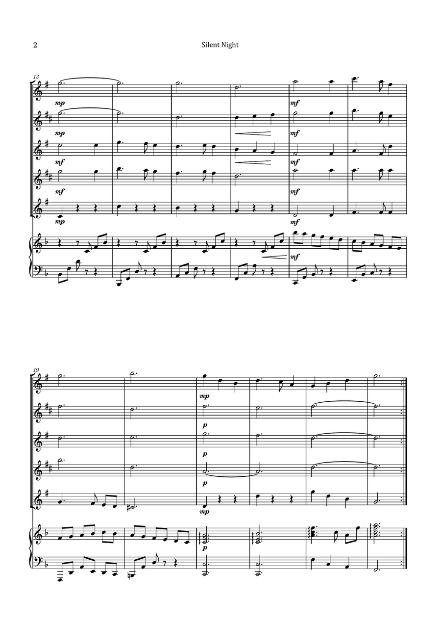 Silent Night Saxophone Quintet scores gallery preview page 2