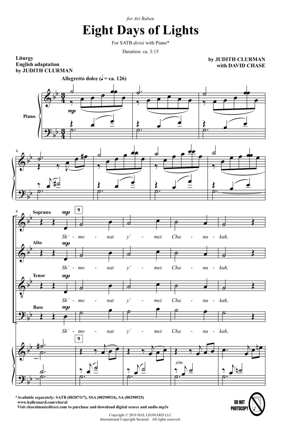 Eight Days Of Lights 4-Part scores gallery preview page 1