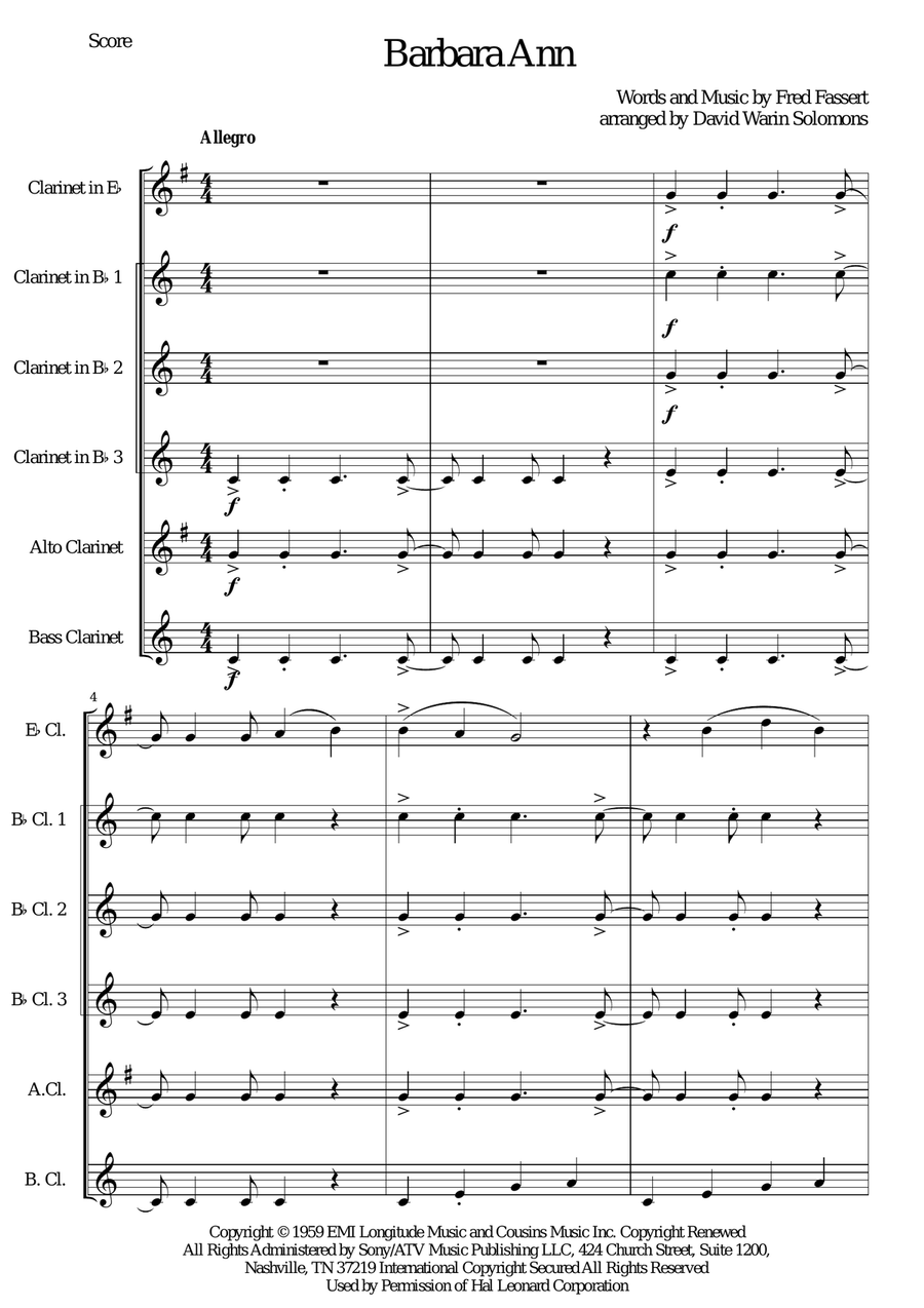 Barbara Ann Barbara Ann Woodwind Ensemble scores gallery preview page 1