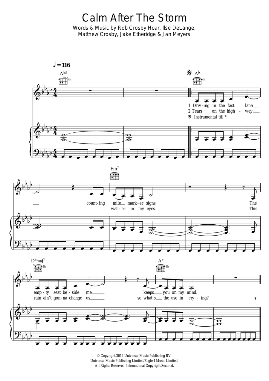 Calm After The Storm Piano, Vocal, Guitar scores gallery preview page 1