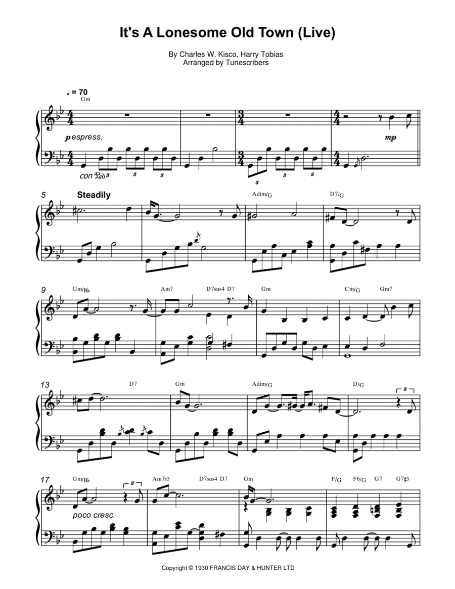 It's A Lonesome Old Town (Live) Piano Solo scores gallery preview page 1