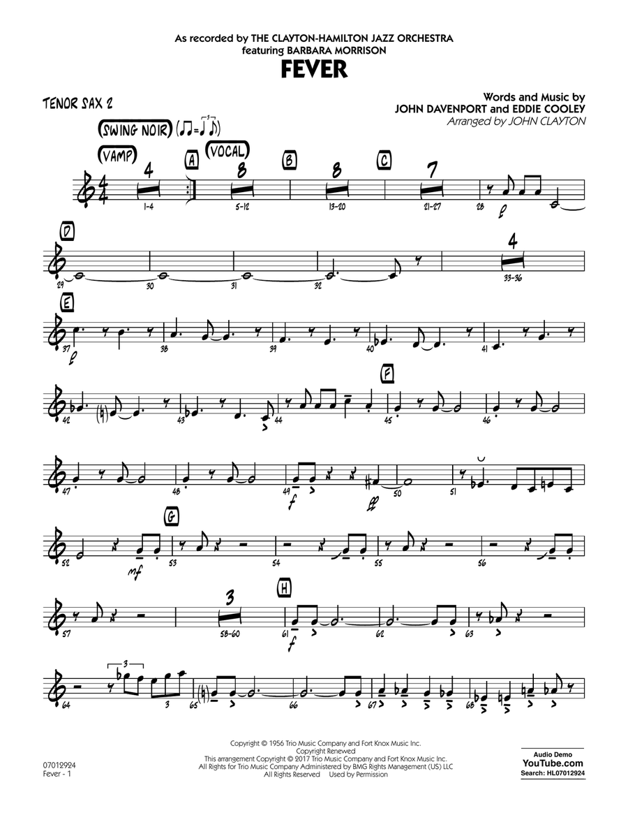 Fever (Key: G min) - Tenor Sax 2 Jazz Ensemble scores gallery preview page 1