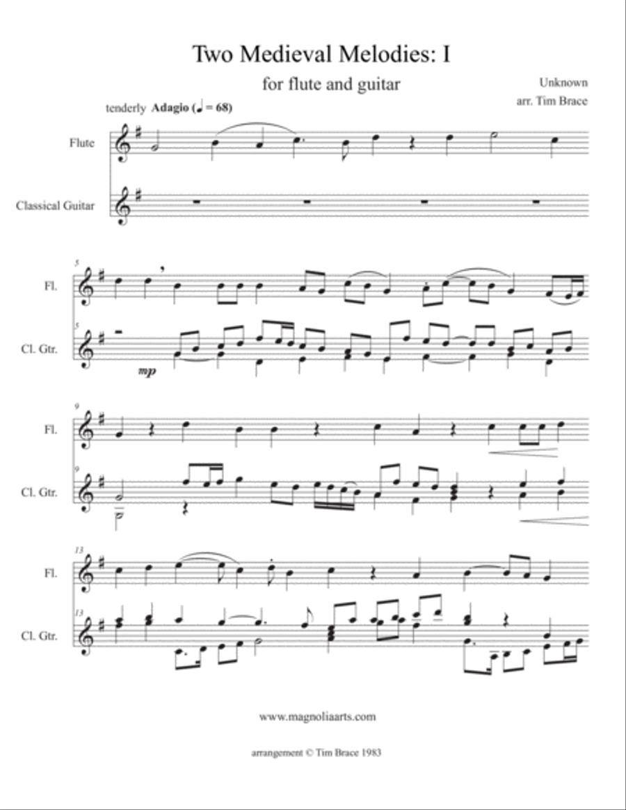 Two Medieval Melodies arranged for flute and guitar Flute scores gallery preview page 2