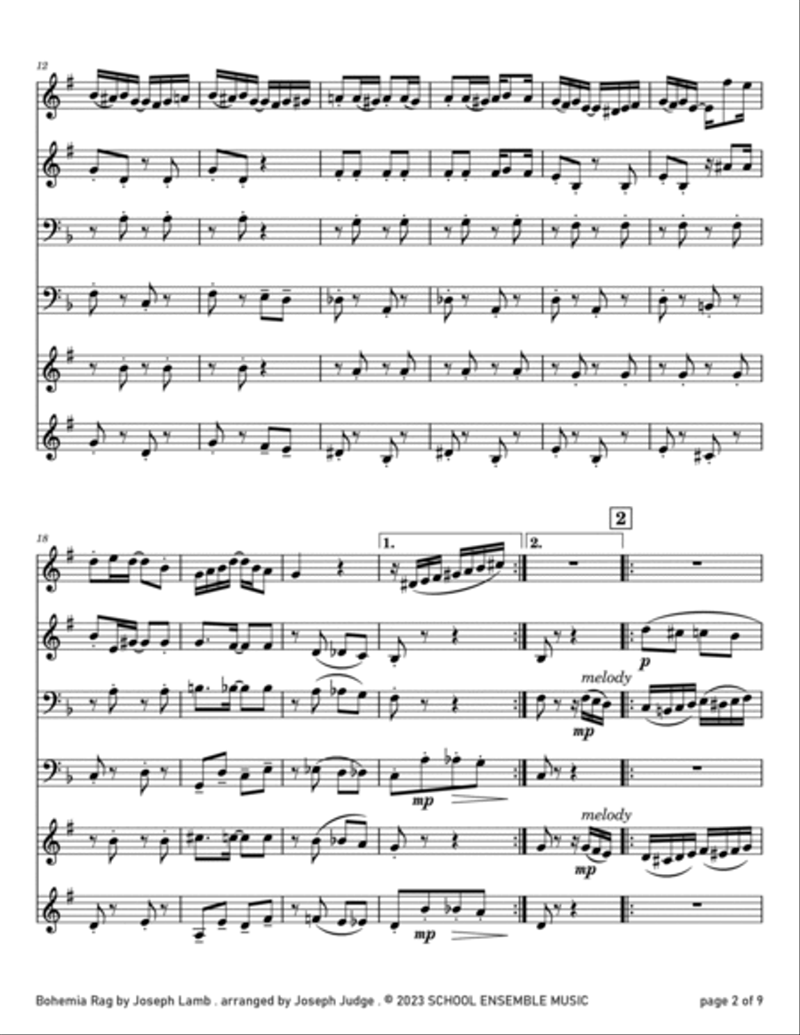 Bohemia Rag by Joseph Lamb for Brass Quartet in Schools Brass Quartet scores gallery preview page 2