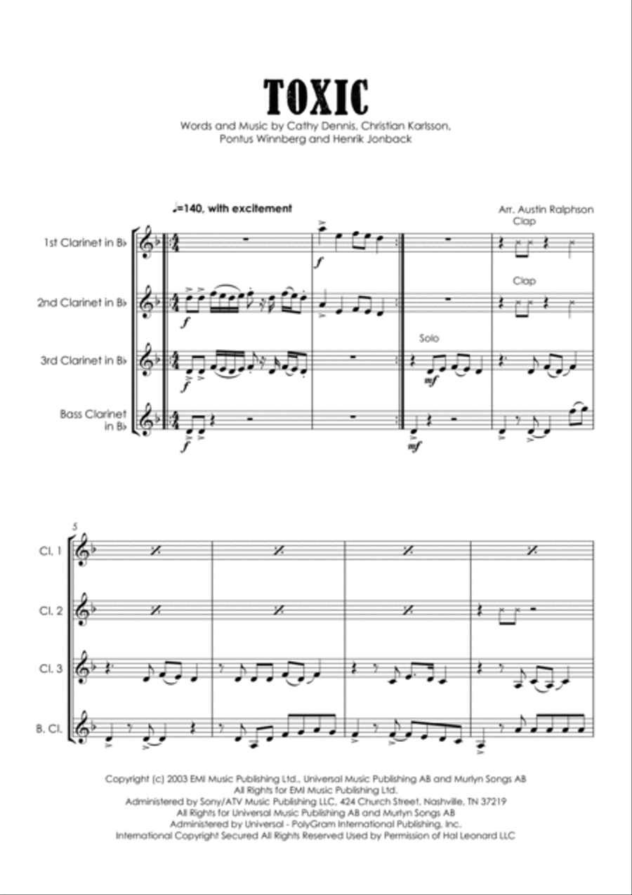 Toxic Toxic Clarinet Quartet scores gallery preview page 5