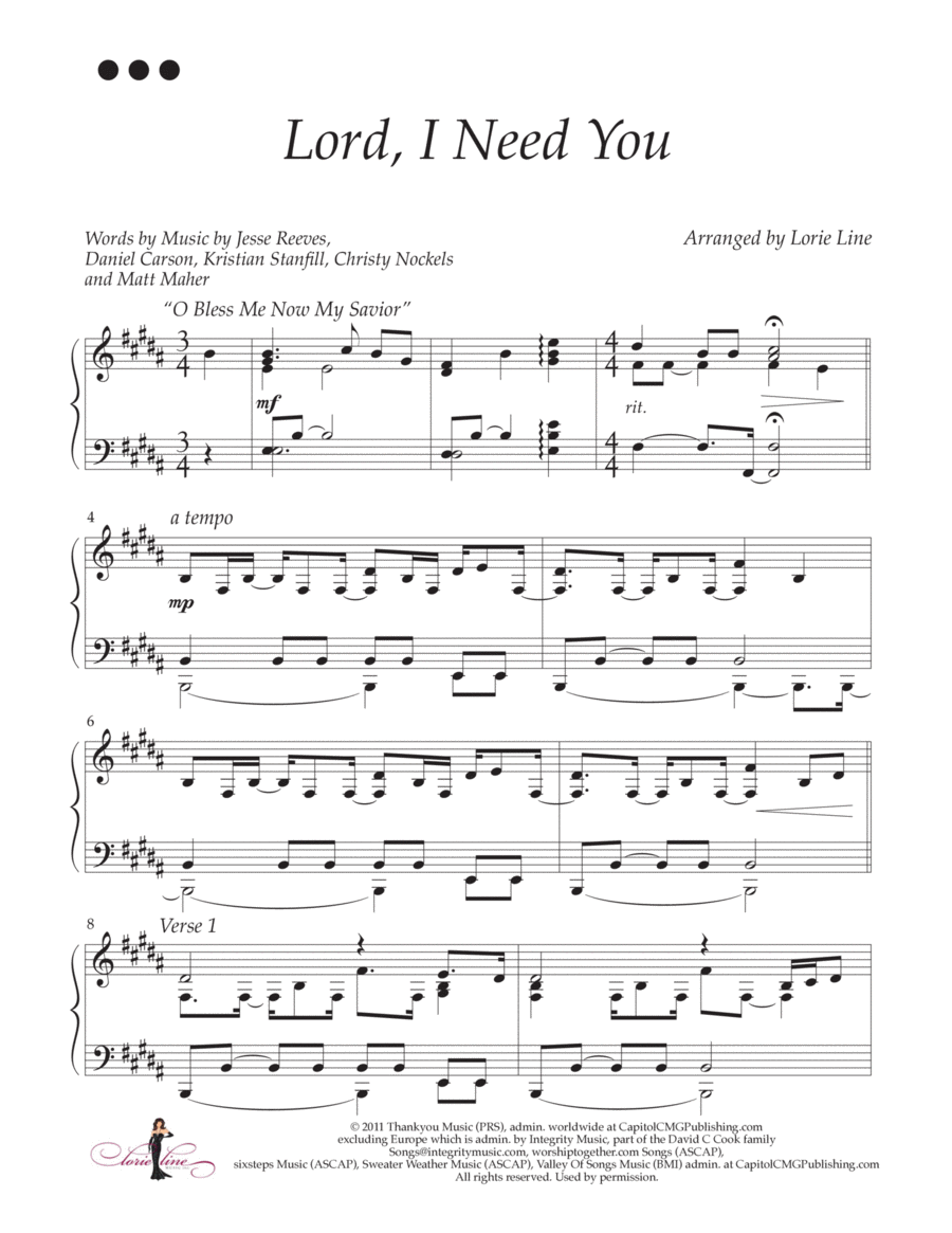 Lord, I Need You Lord, I Need You Piano Solo scores gallery preview page 1