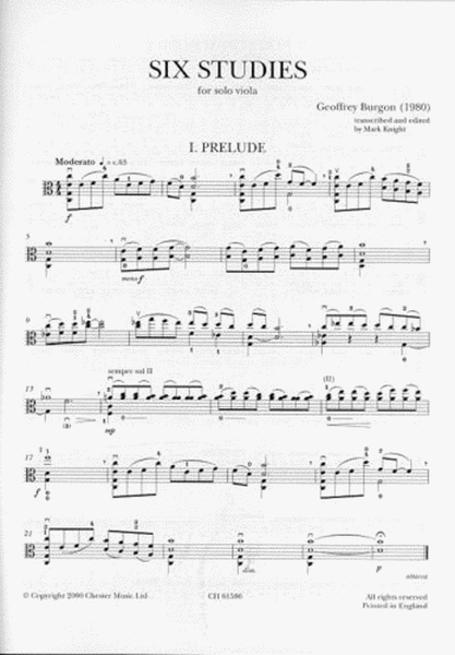 Six Studies For Cello Arranged For Solo Viola