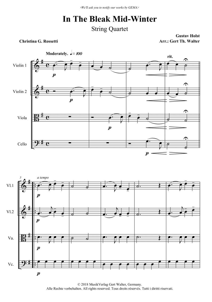 In The Bleak Mid-Winter String Quartet scores gallery preview page 1