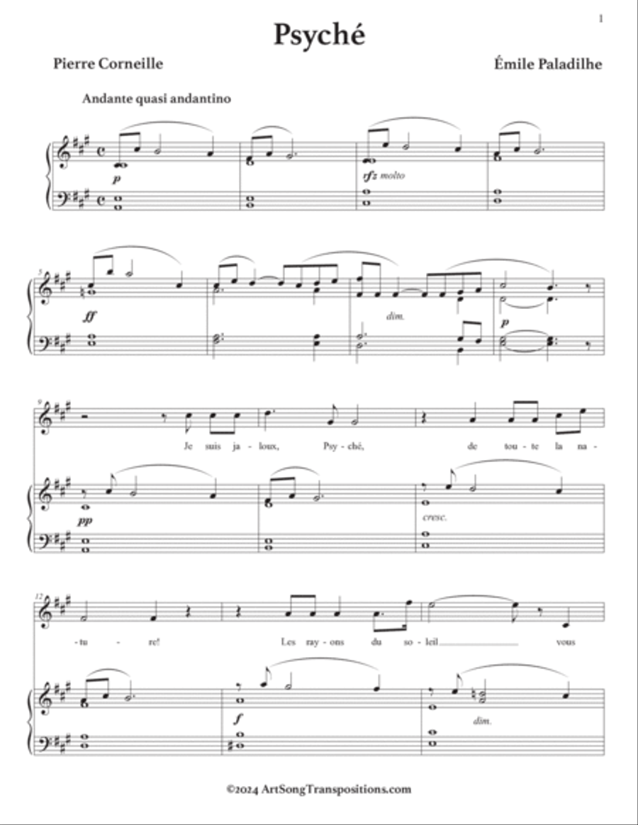PALADILHE: Psyché (transposed to A major, A-flat major, and G major) Voice scores gallery preview page 2