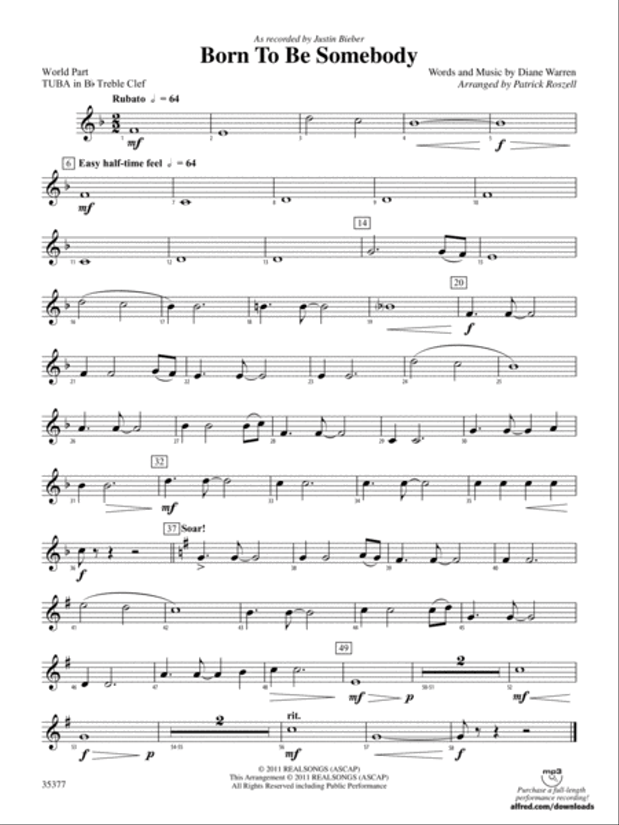 Born to be Somebody: (World Part) B-flat Tuba T.C. Concert Band scores gallery preview page 1
