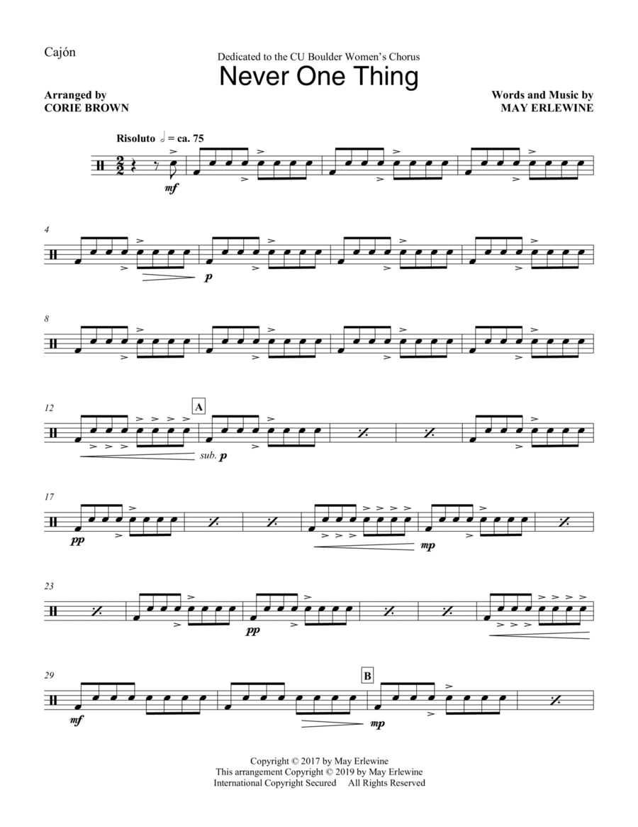 Never One Thing (arr. Corie Brown) - cajon Choir scores gallery preview page 1