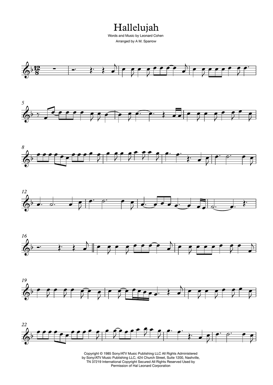 Hallelujah Violin Solo scores gallery preview page 1