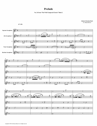 Prelude 24 from Well-Tempered Clavier, Book 2 (Saxophone Quintet)