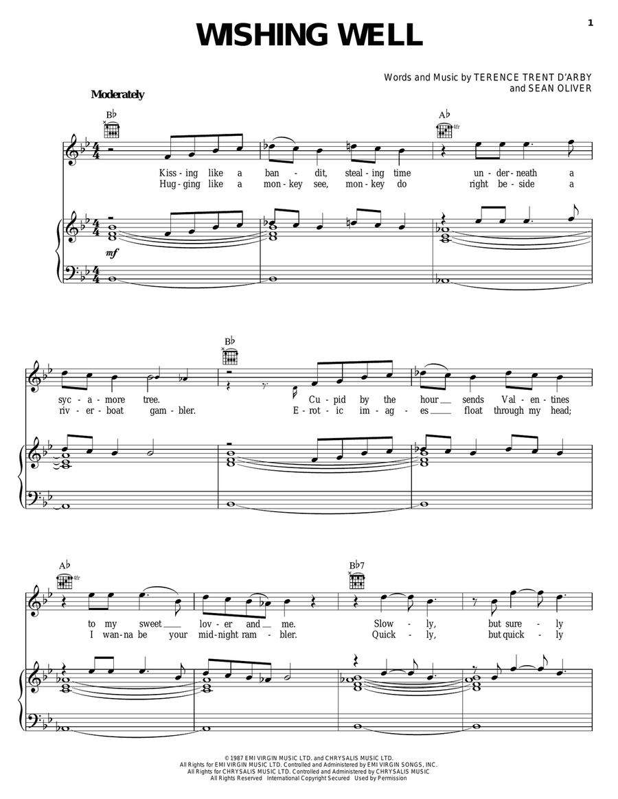 Wishing Well Piano, Vocal, Guitar scores gallery preview page 1