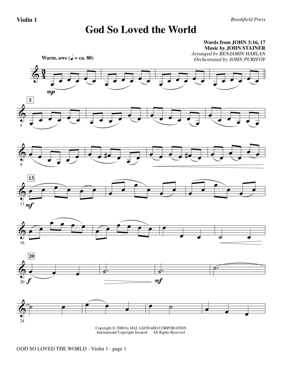 God So Loved The World Chamber Orchestra - Violin 1 Chamber Orchestra scores gallery preview page 1
