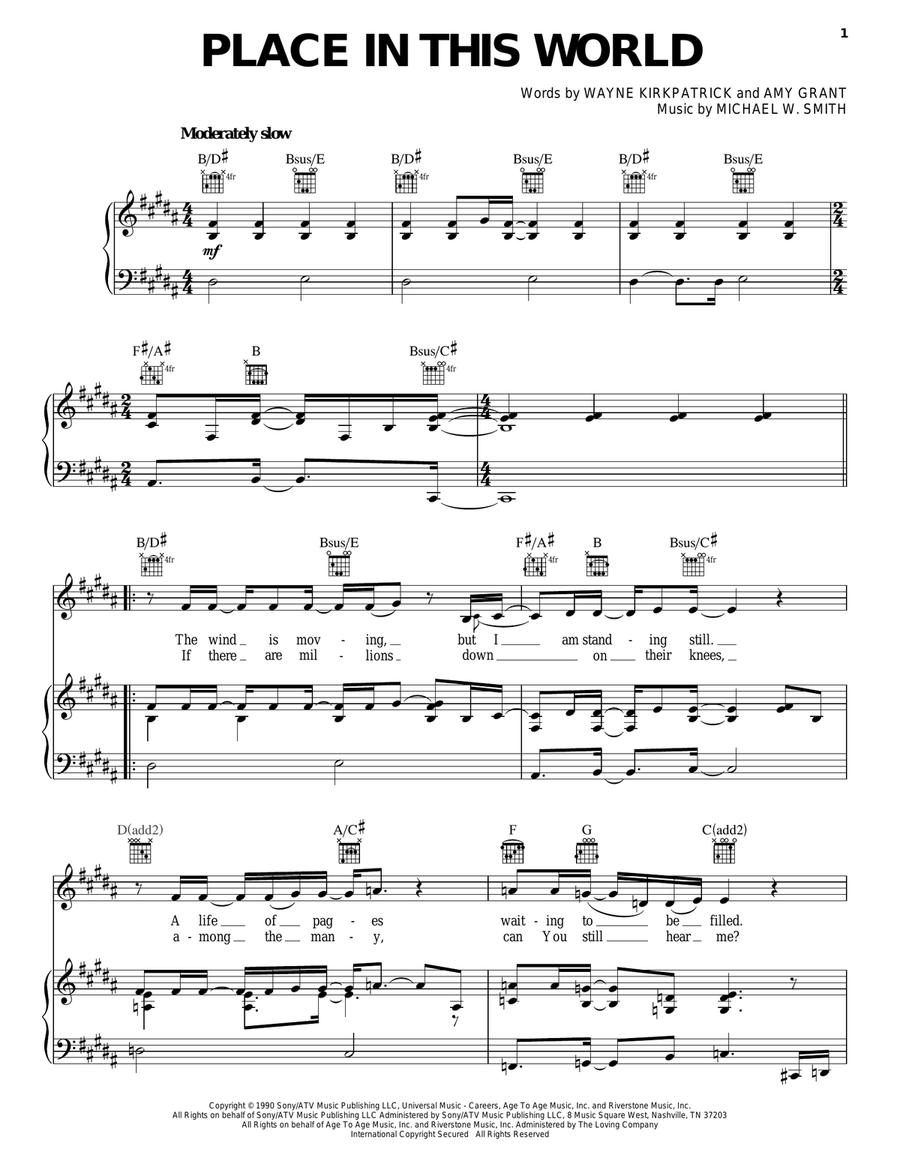 Place In This World Piano, Vocal, Guitar scores gallery preview page 1