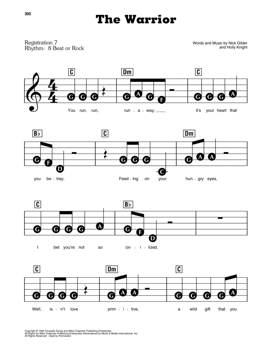 The Warrior (feat. Patty Smyth) Electronic Keyboard scores gallery preview page 1