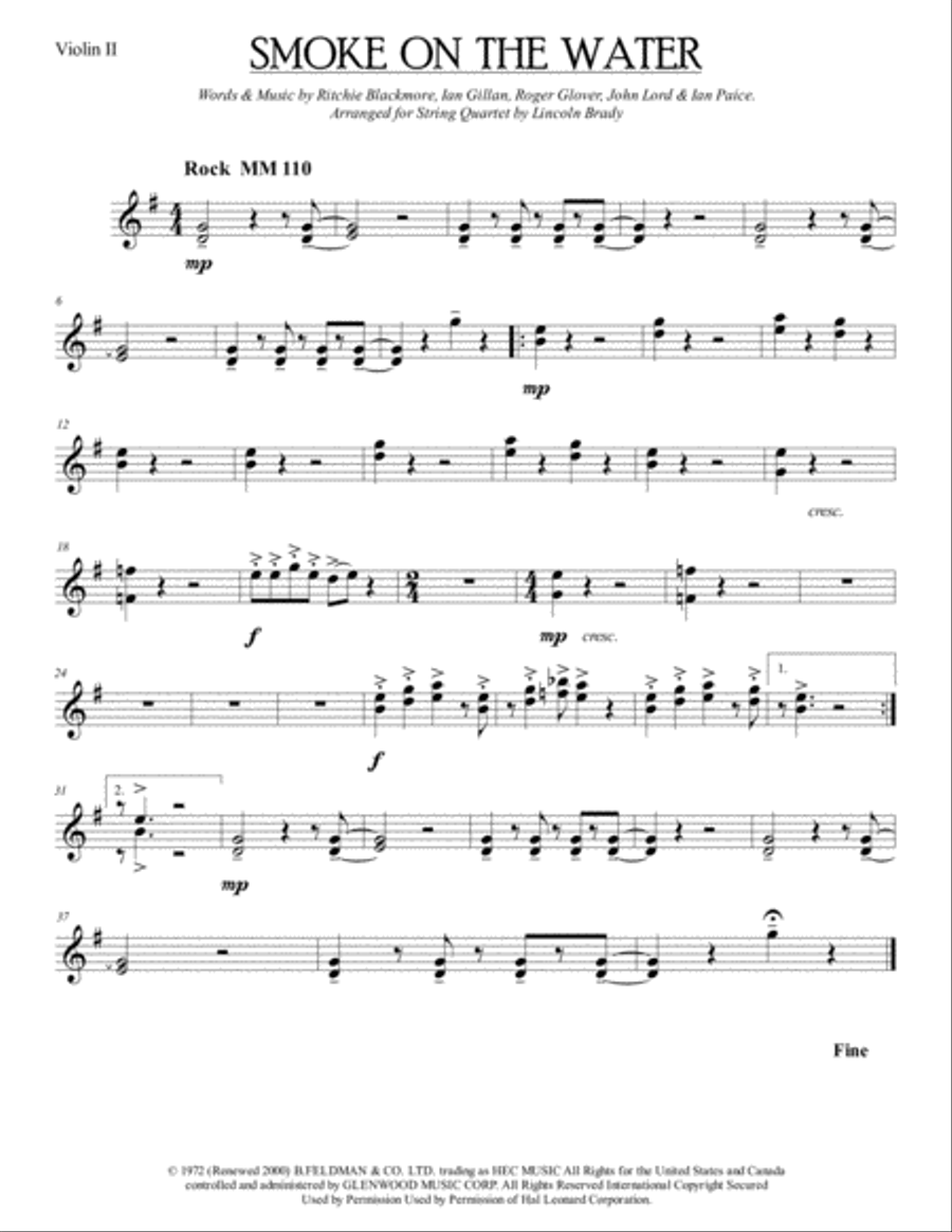 Smoke On The Water Smoke On The Water String Quartet scores gallery preview page 6
