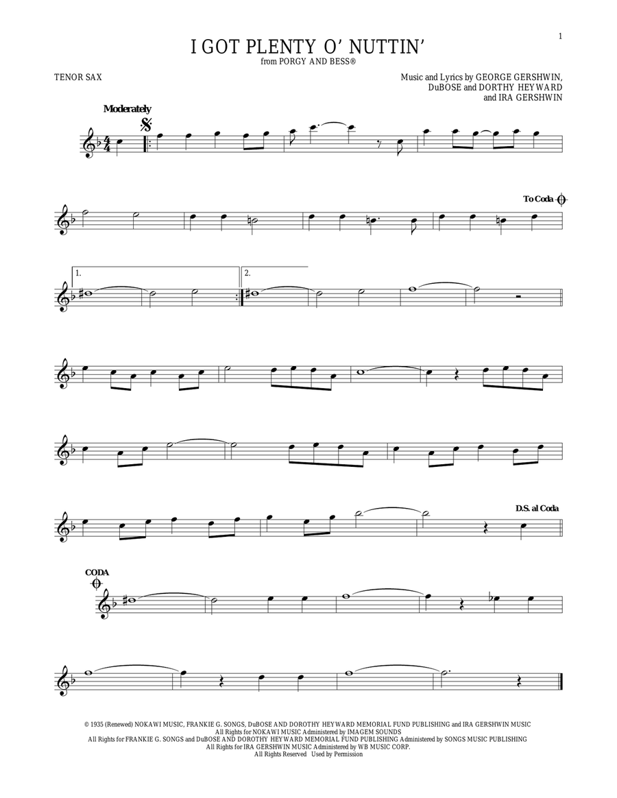 I Got Plenty O' Nuttin' Tenor Saxophone scores gallery preview page 1