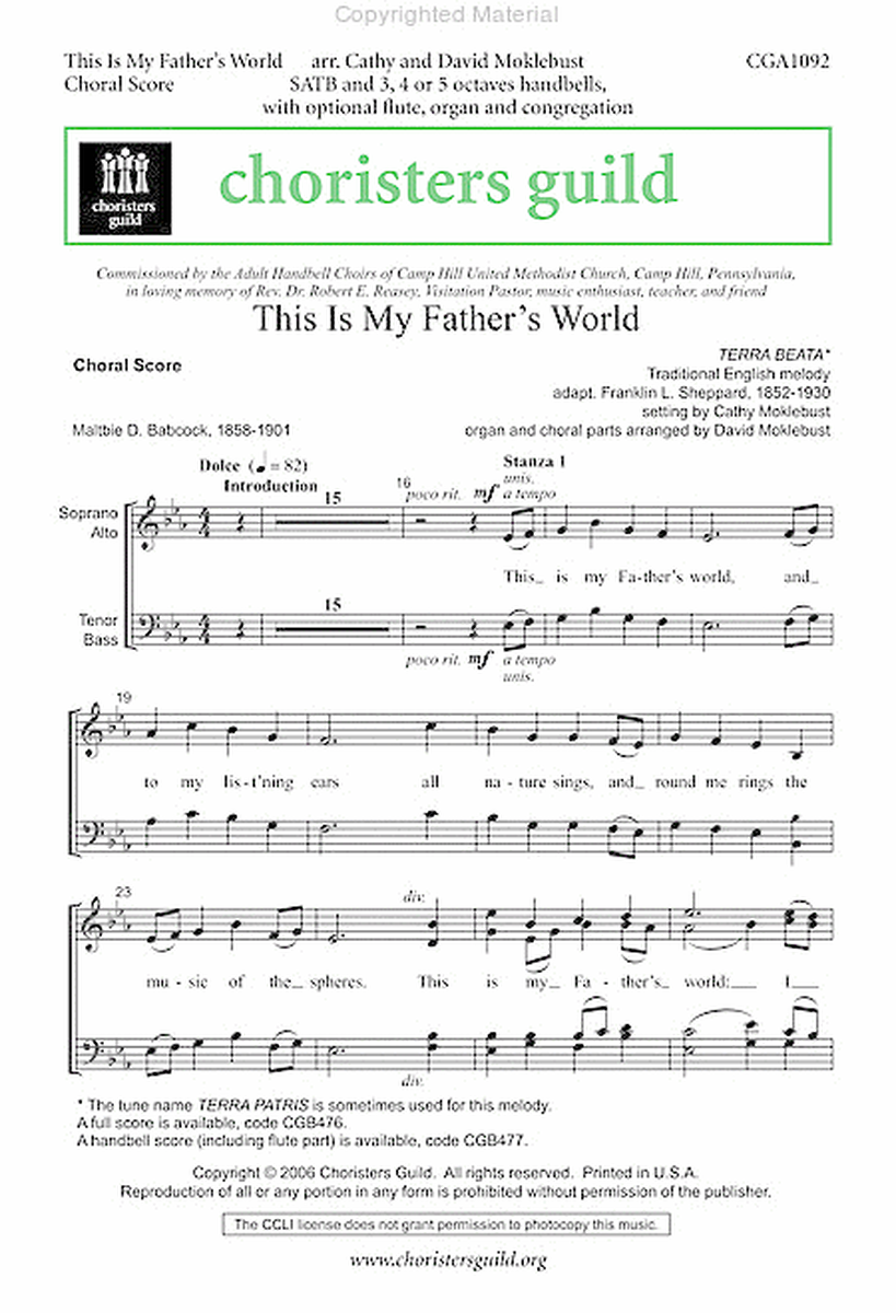 This Is My Father's World - Choral Score image number null