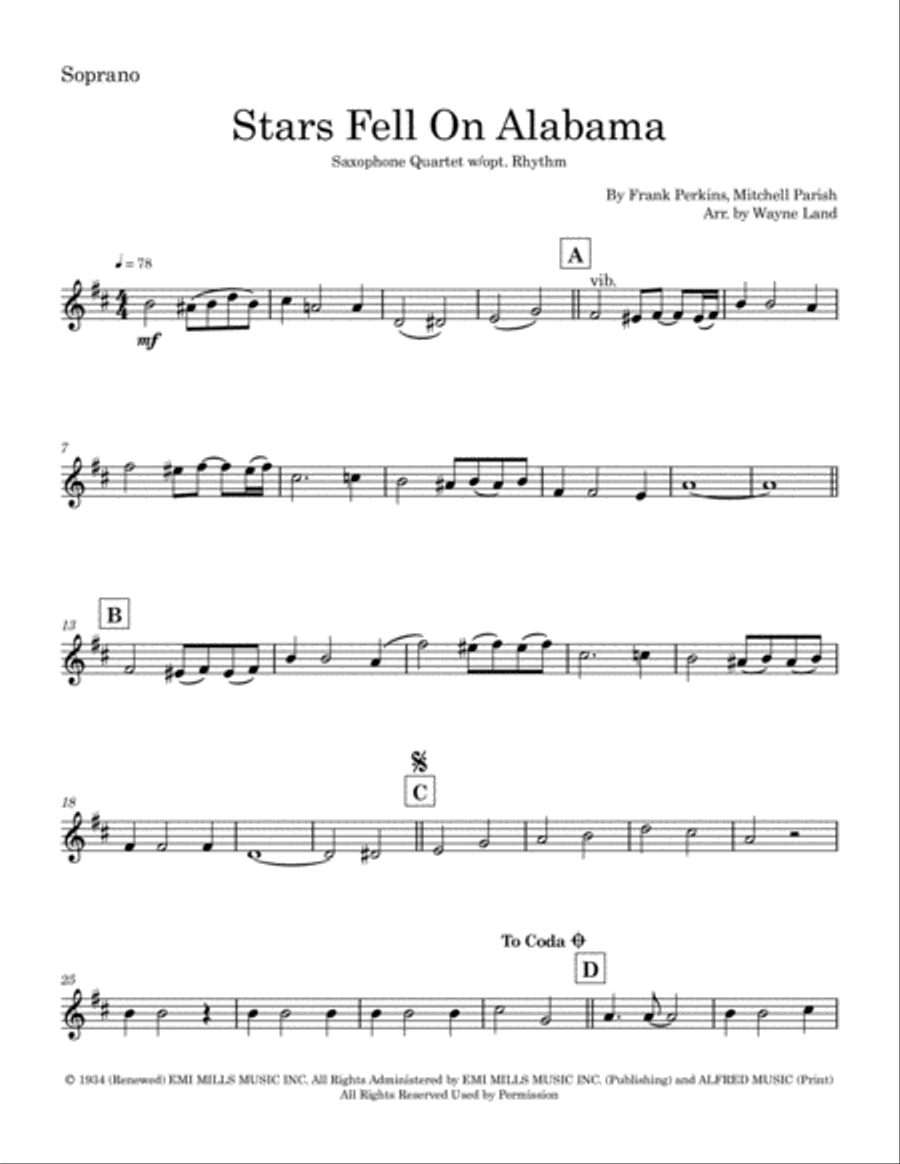 Stars Fell On Alabama Saxophone Quartet scores gallery preview page 4