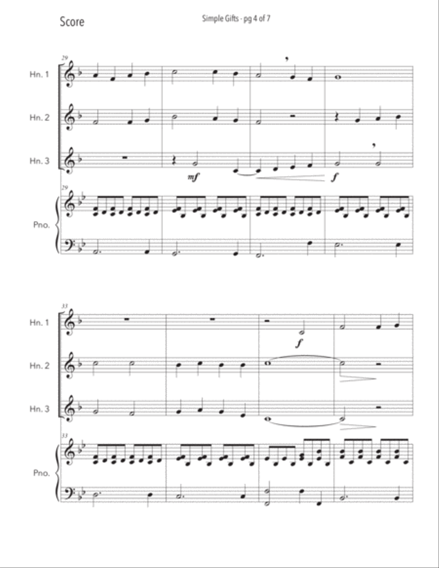 Simple Gifts - French Horn Trio with Piano Accompaniment Brass Trio scores gallery preview page 5
