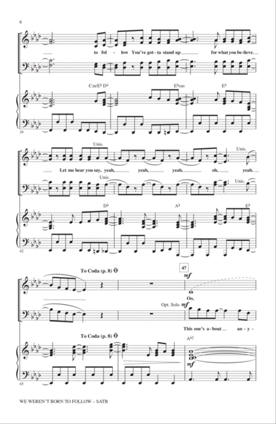 We Weren't Born To Follow 4-Part scores gallery preview page 5
