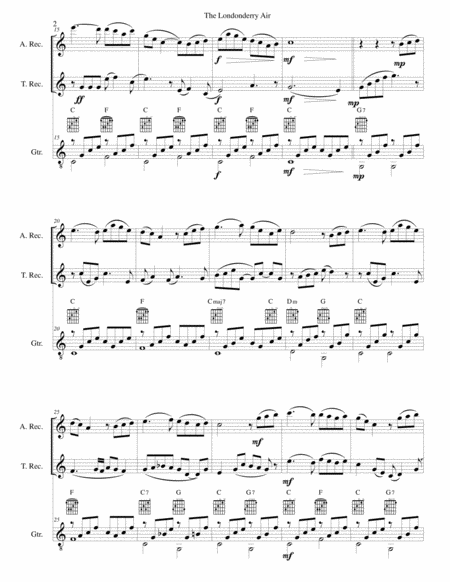 The Londonderry Air (Oh Danny Boy) for alto recorder, tenor recorder and guitar image number null