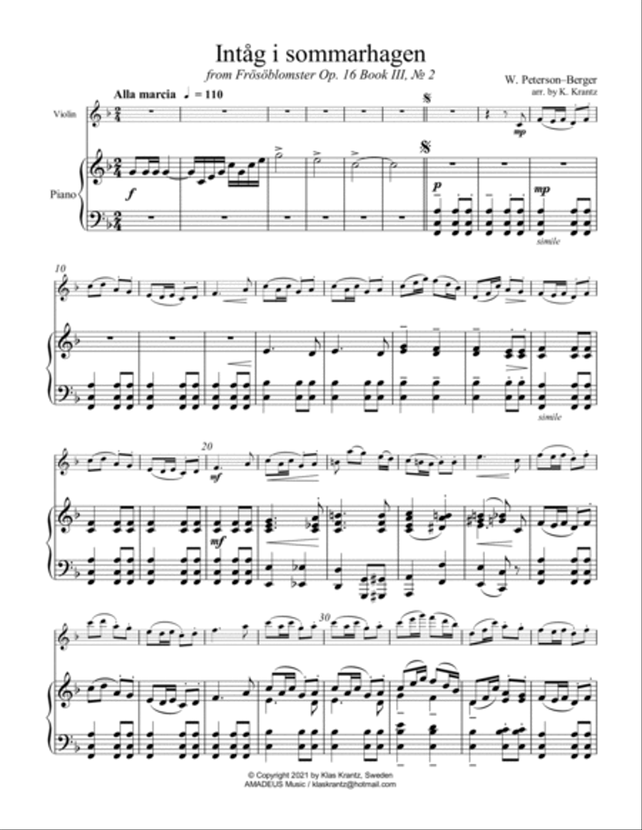 Intåg i sommarhagen for violin and piano Violin Solo scores gallery preview page 2