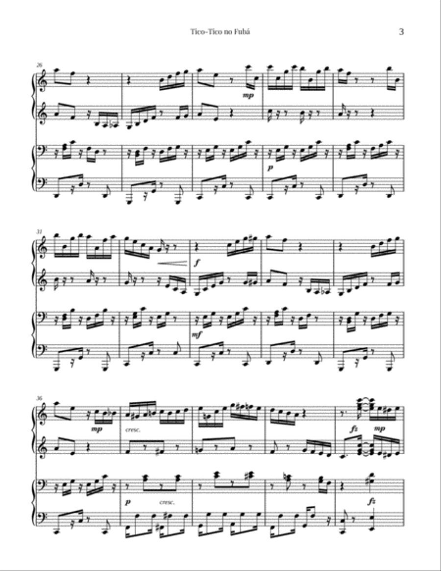 Tico-Tico no Fubá (Piano 4-hands) Piano Duet scores gallery preview page 3