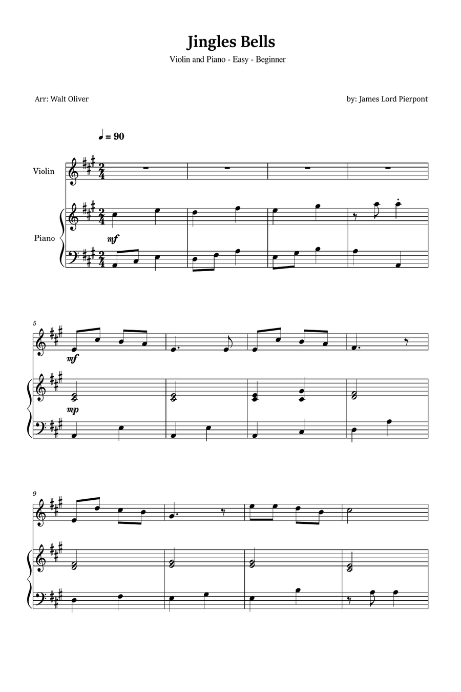 Jingle Bells for Violin and Piano (Easy - Beginner) Violin Solo scores gallery preview page 1