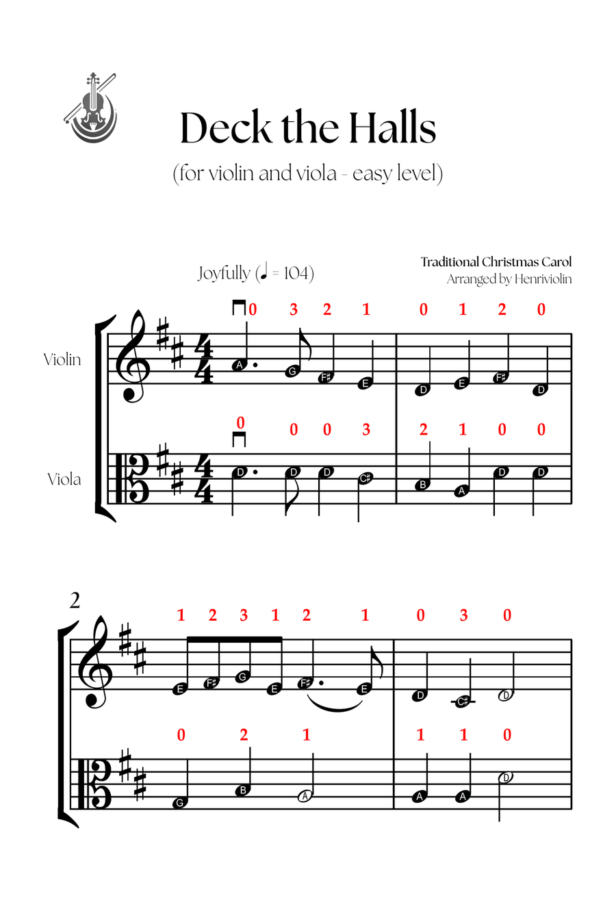 Deck the Halls (VIOLIN AND VIOLA - EASY LEVEL) String Duet scores gallery preview page 2