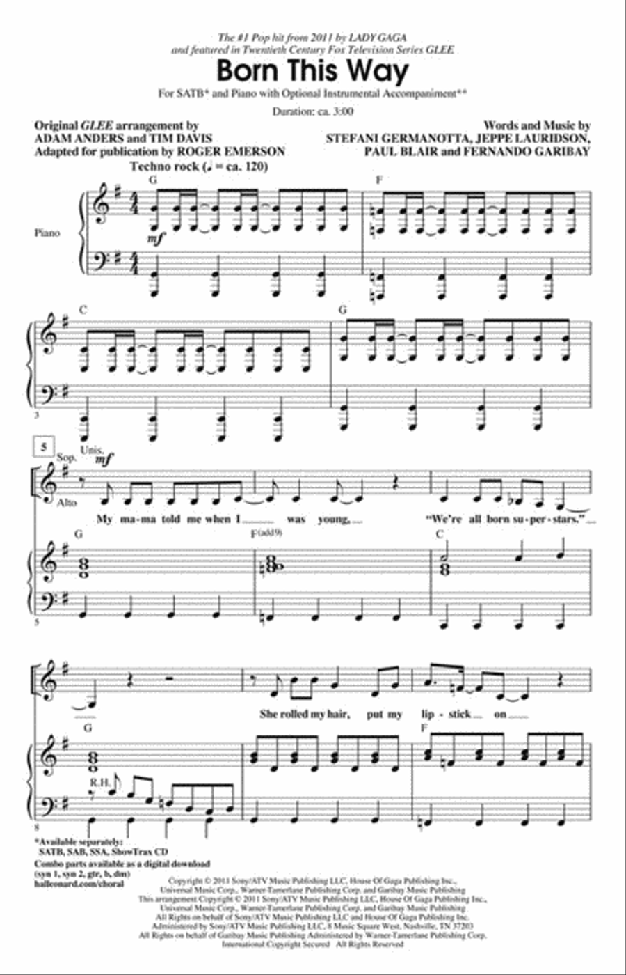 Born This Way 4-Part scores gallery preview page 2