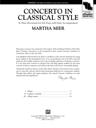 Concerto in Classical Style: In Three Movements for Solo Piano with Piano Accompaniment - Piano Duo (2 Pianos, 4 Hands)
