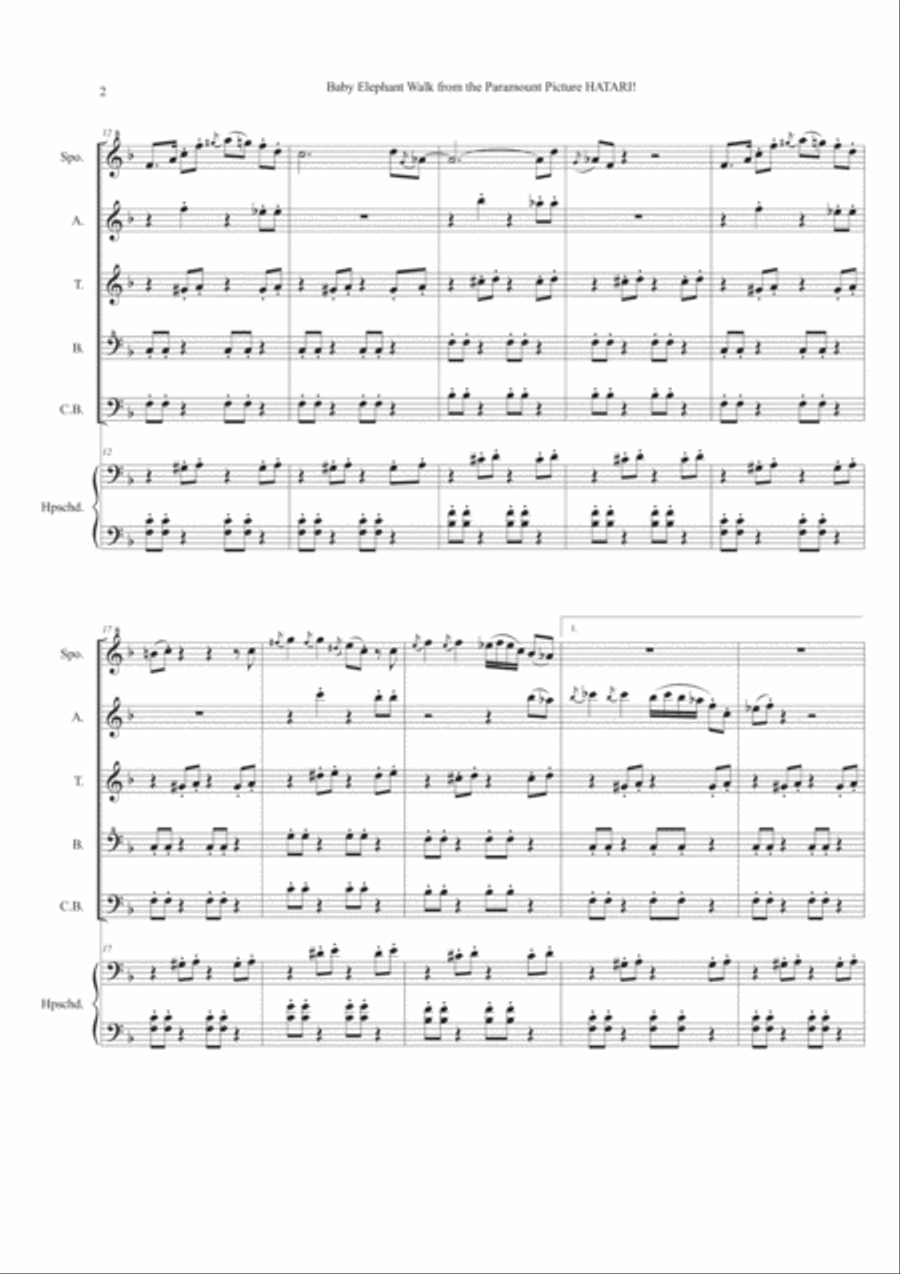 Baby Elephant Walk from the Paramount Picture HATARI! Small Ensemble scores gallery preview page 2