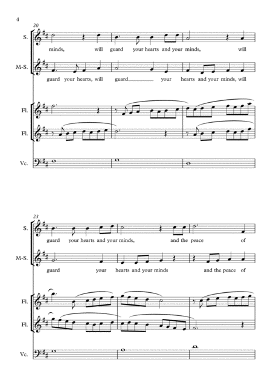 And The Peace Of God, for soprano, alto, two flutes and cello SA scores gallery preview page 4
