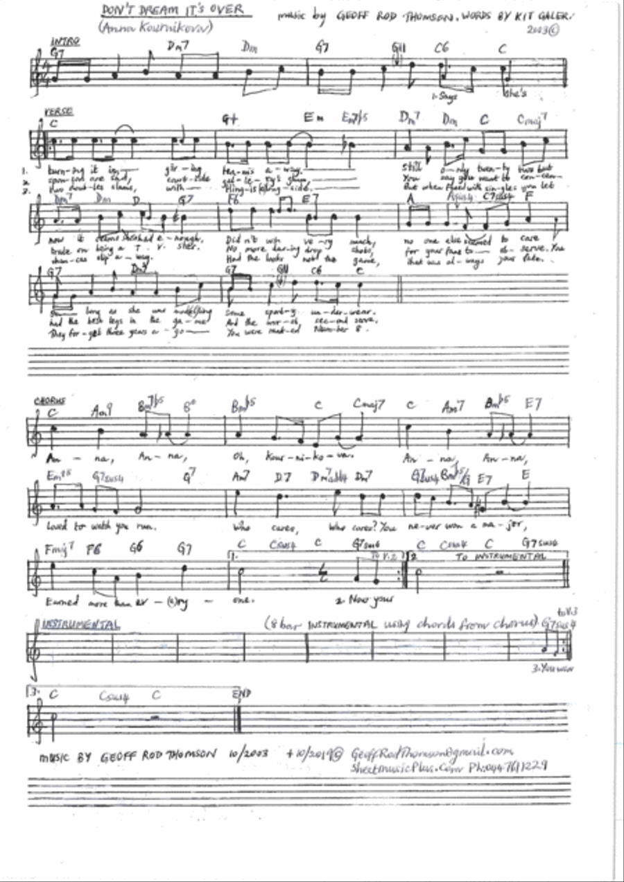 Don't Dream It's Over ANNA KOURNIKOVA Voice Solo scores gallery preview page 1