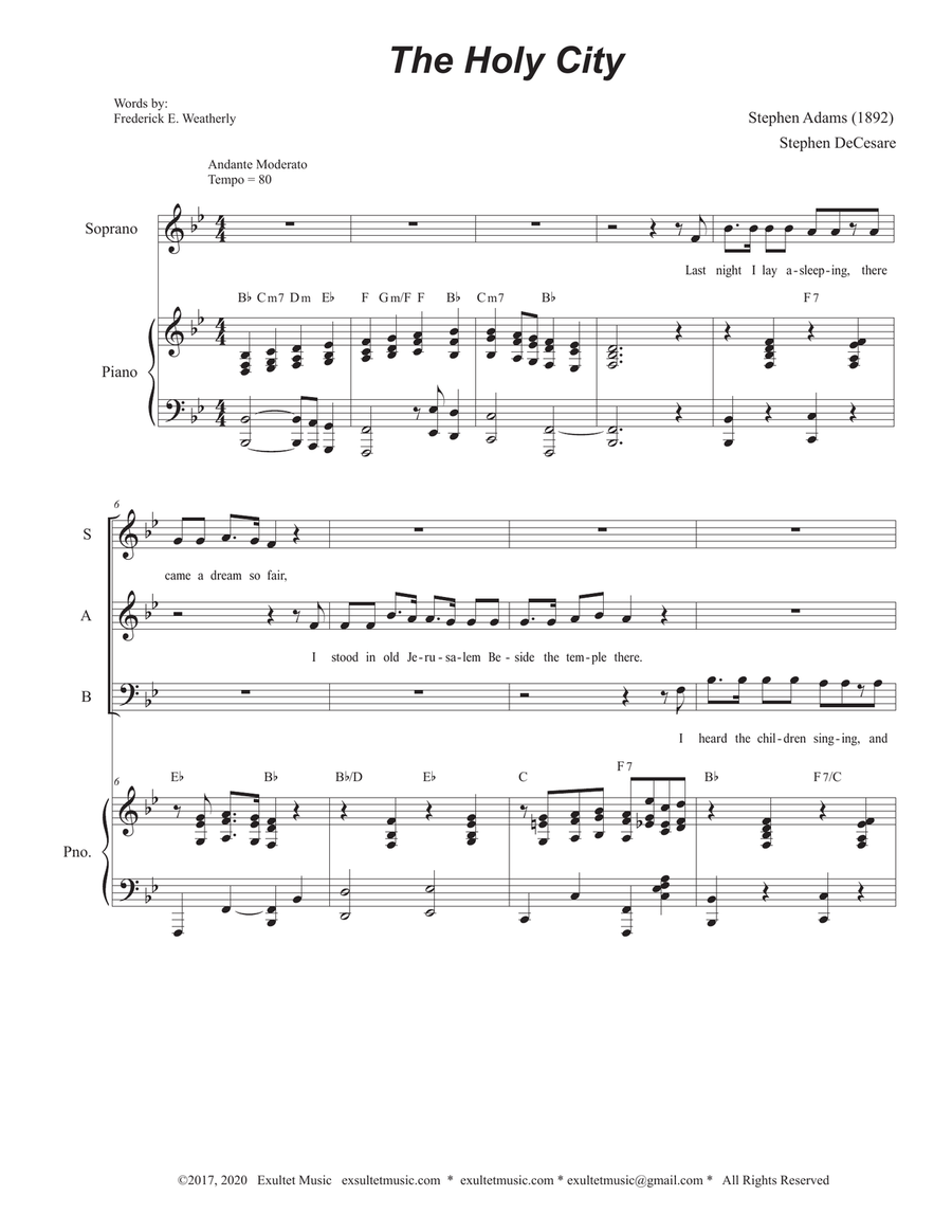 The Holy City (Vocal Trio - (SAB) 3-Part scores gallery preview page 1