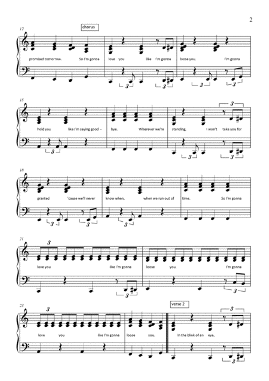 Like I'm Gonna Lose You Piano Solo scores gallery preview page 2