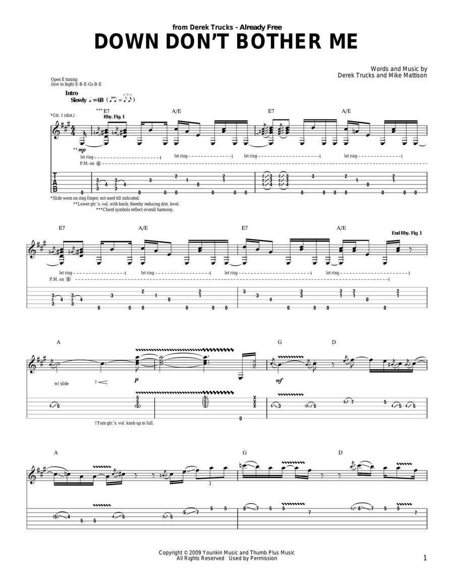 Down Don't Bother Me Down Don't Bother Me Acoustic Guitar scores gallery preview page 1