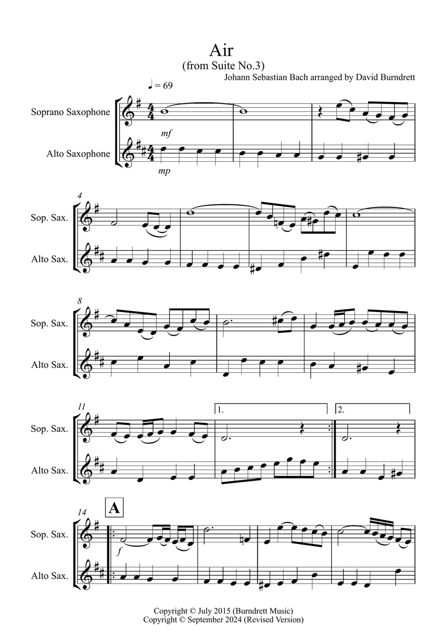 Book cover for Air on a G String for Soprano and Alto Saxophone Duet
