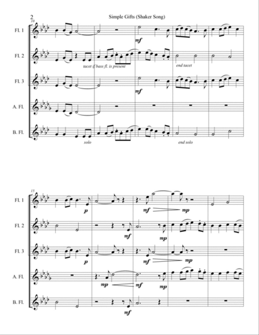 Simple Gifts for flute choir Flute Choir scores gallery preview page 3