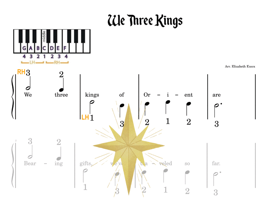 We Three Kings - Pre-staff Finger Number Notation on White Keys image number null