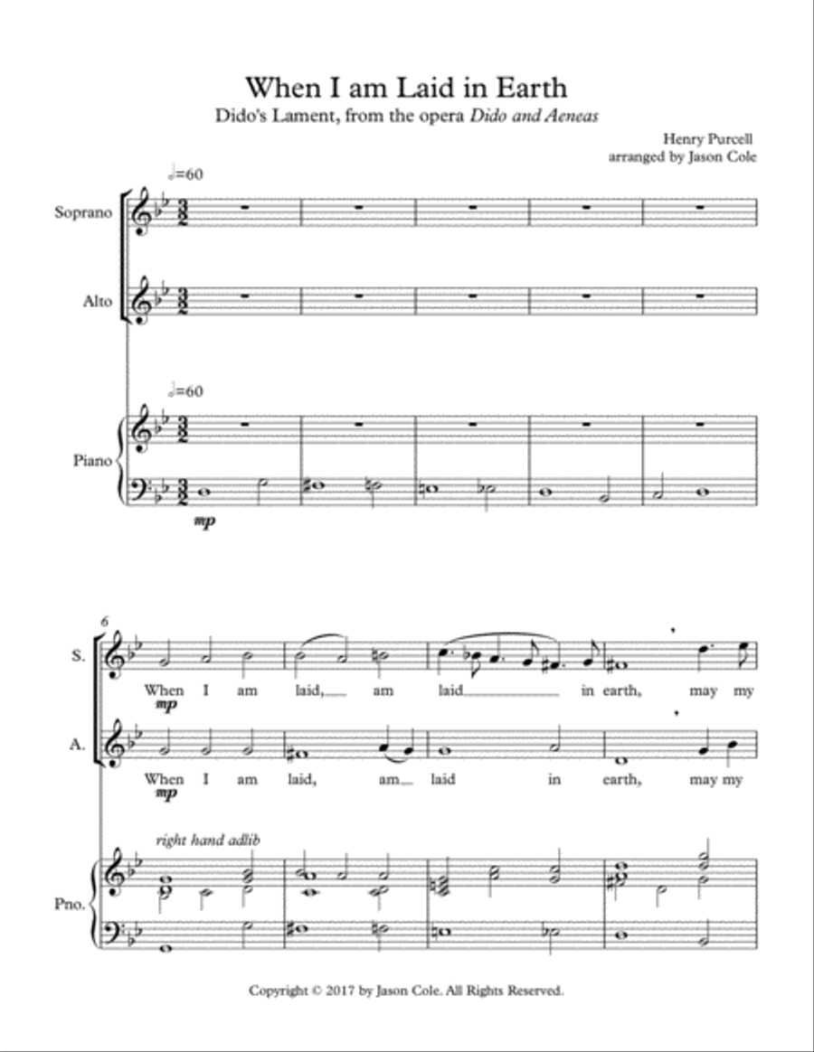 When I am Laid in Earth, Dido's Lament SA scores gallery preview page 1