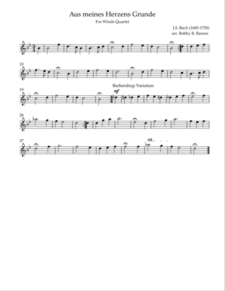 Aus Meines Herzens Grunde w/Barbershop Variation (Winds) Woodwind Quartet scores gallery preview page 4