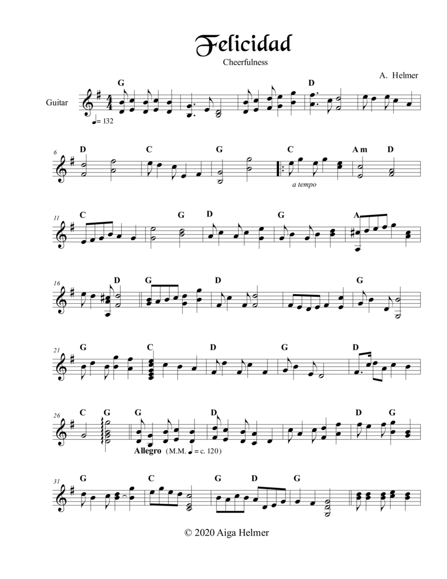 Felicidad in G Major for Guitar Acoustic Guitar scores gallery preview page 1