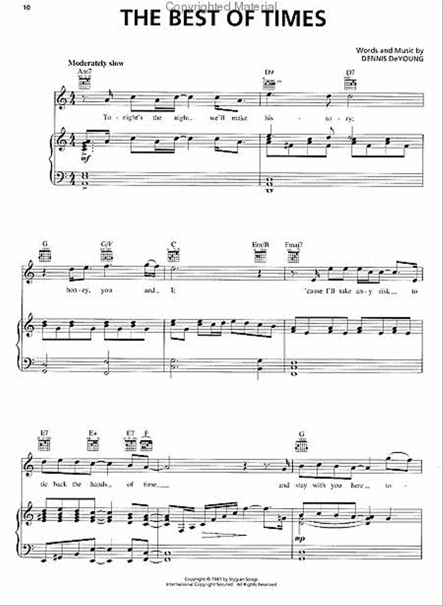 Best of Styx Piano, Vocal, Guitar scores gallery preview page 2