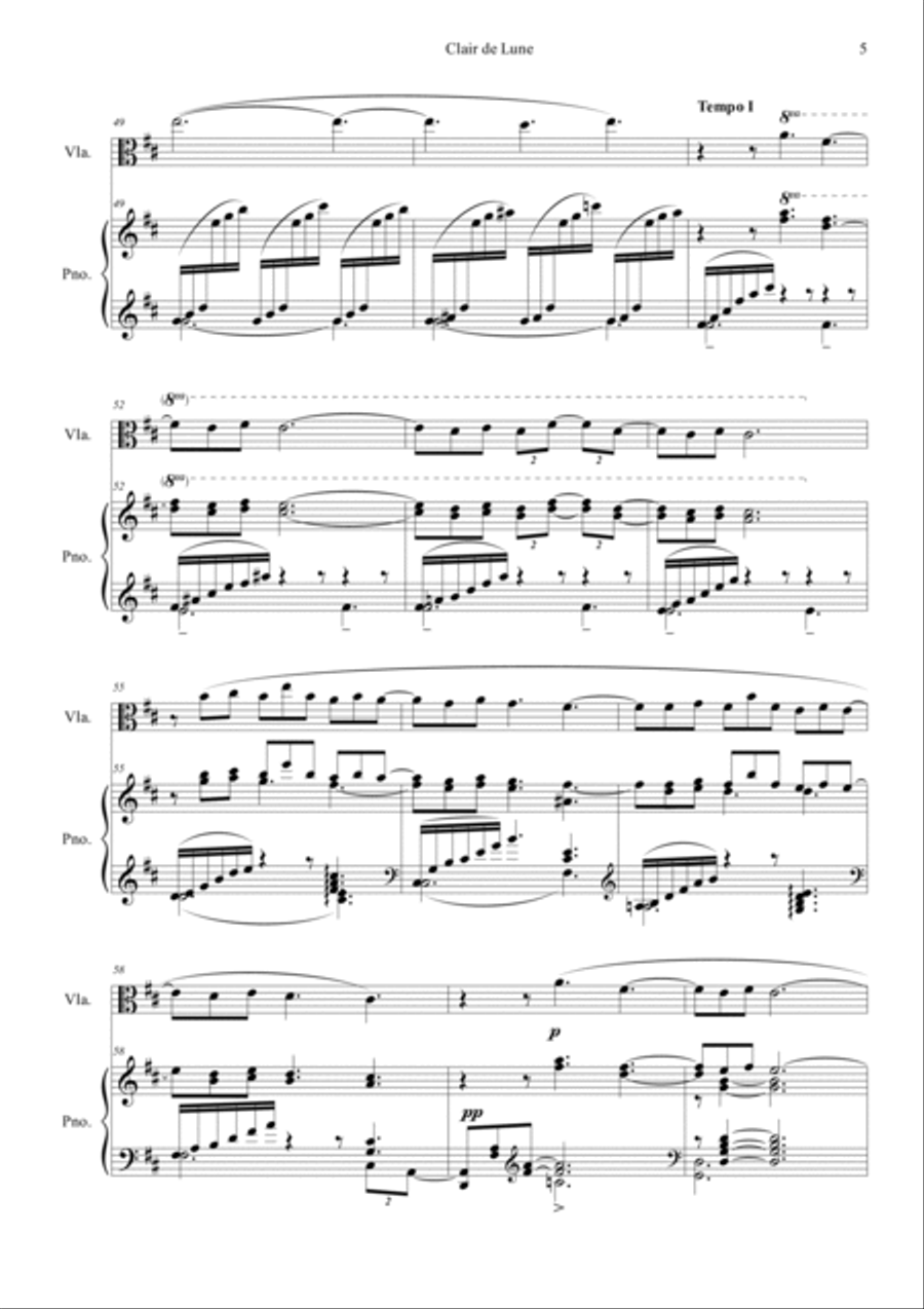 Clair de Lune in D Viola scores gallery preview page 5